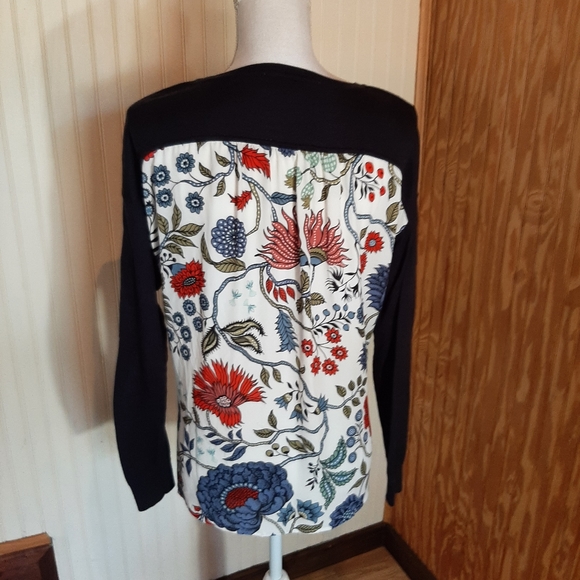 Ann Taylor Loft Knit Sweater Shirt Faux 2 Layer Folk Art Flowers - Picture 3 of 6